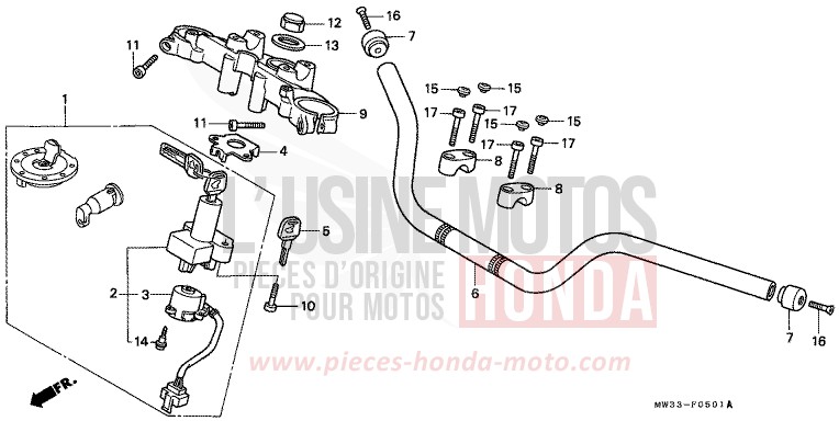 HANDLE PIPE/TOP BRIDGE (CB750F2) for CB Seven Fifty TASMANIA GREEN ME (G142) from 1996